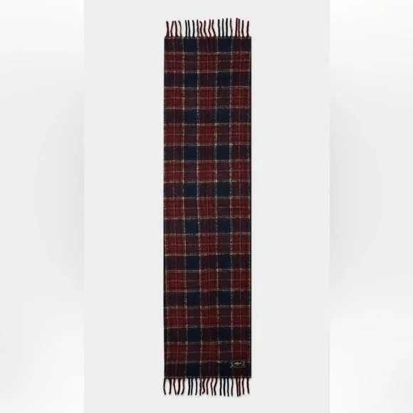 Aritzia Wilfred Twist Fringe Wool Blend Rectangular Warm Plaid Scarf One Size - Picture 5 of 10